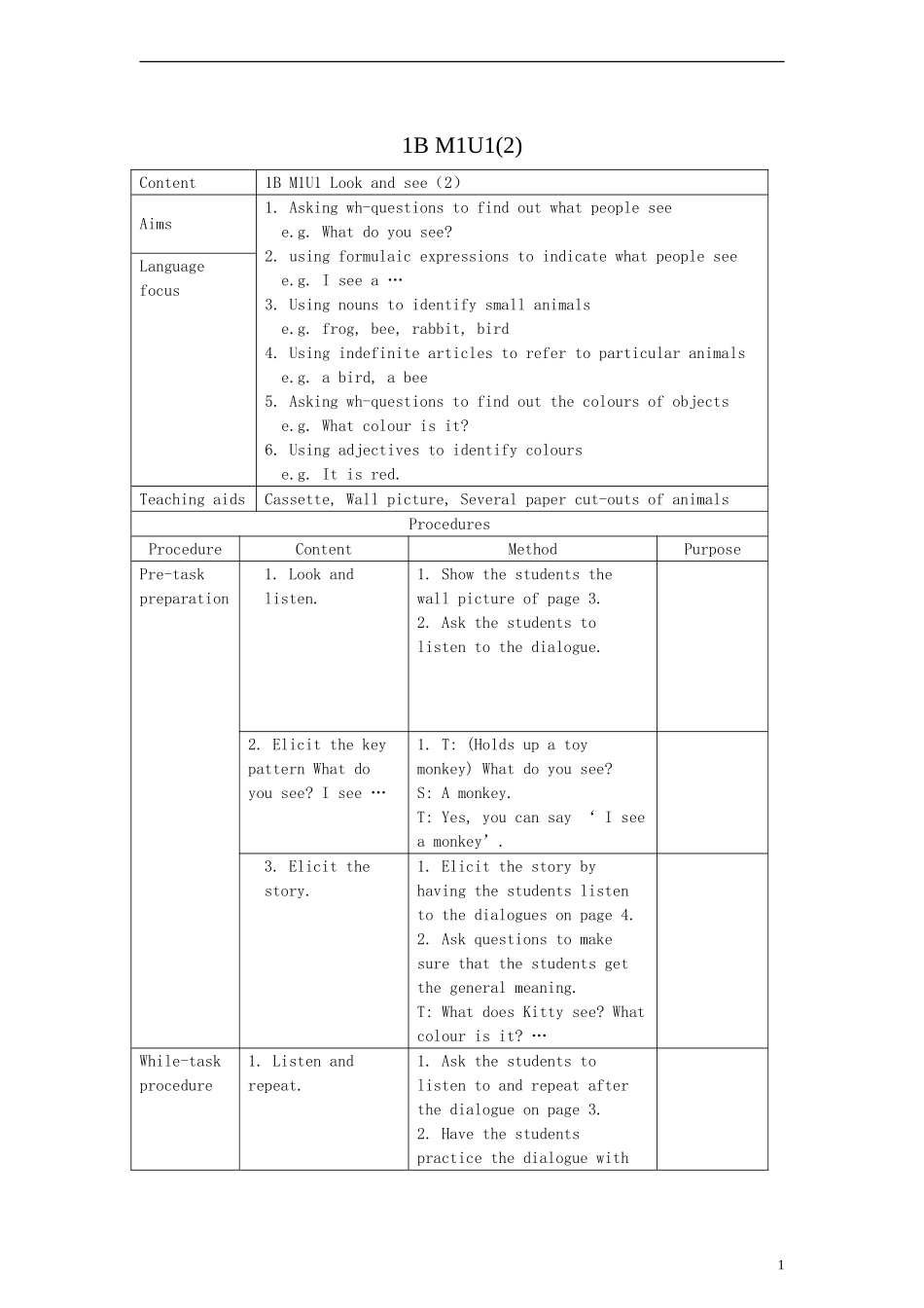 一年级英语下册 Module1 Unit1 Look and see period2教案 （新版）沪教牛津版_第1页