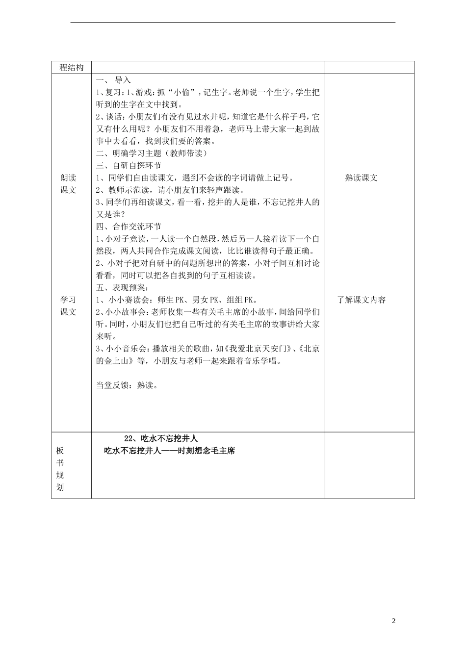 一年级语文下册 22 吃水不忘挖井人（二）课案 人教新课标版_第2页