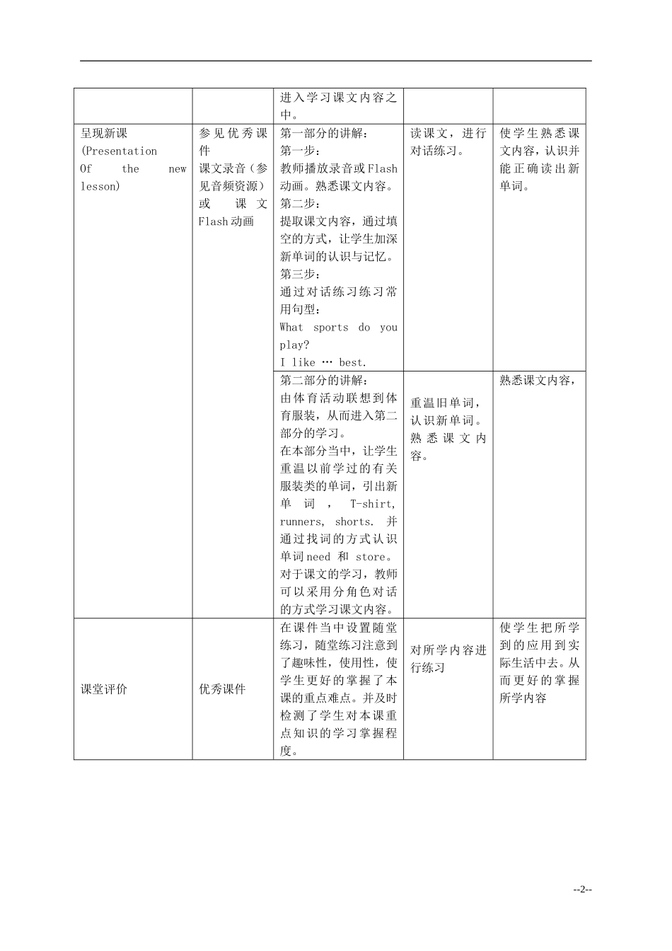 五年级英语下册 Unit 2 Lesson 17(1)教案 冀教版（一起）_第2页