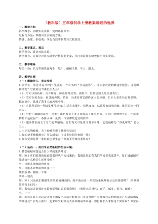 五年级科学上册 蚯蚓的选择 2教案 教科版