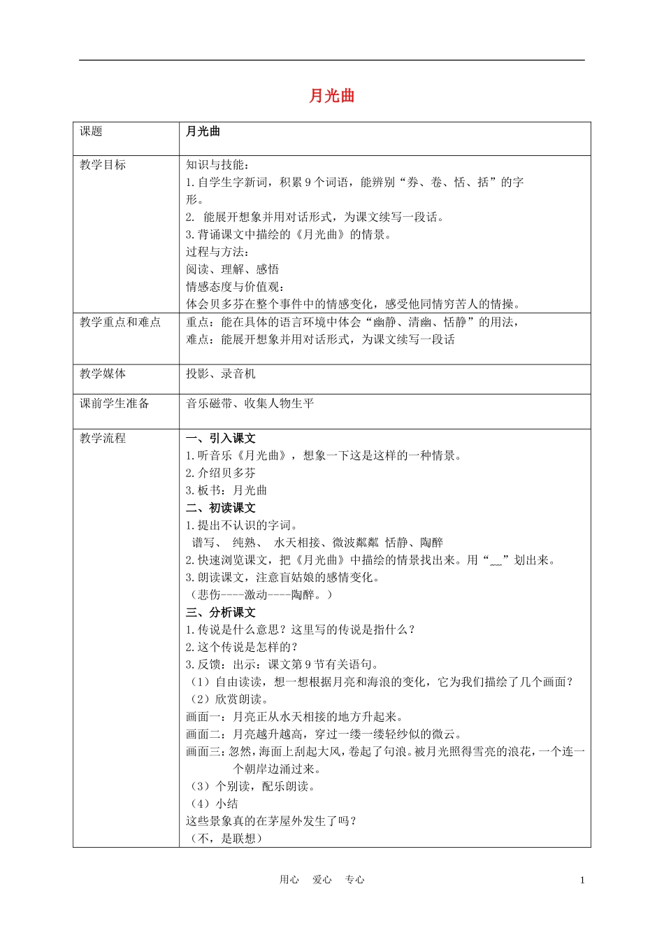 五年级语文上册 月光曲 2教案 沪教版_第1页