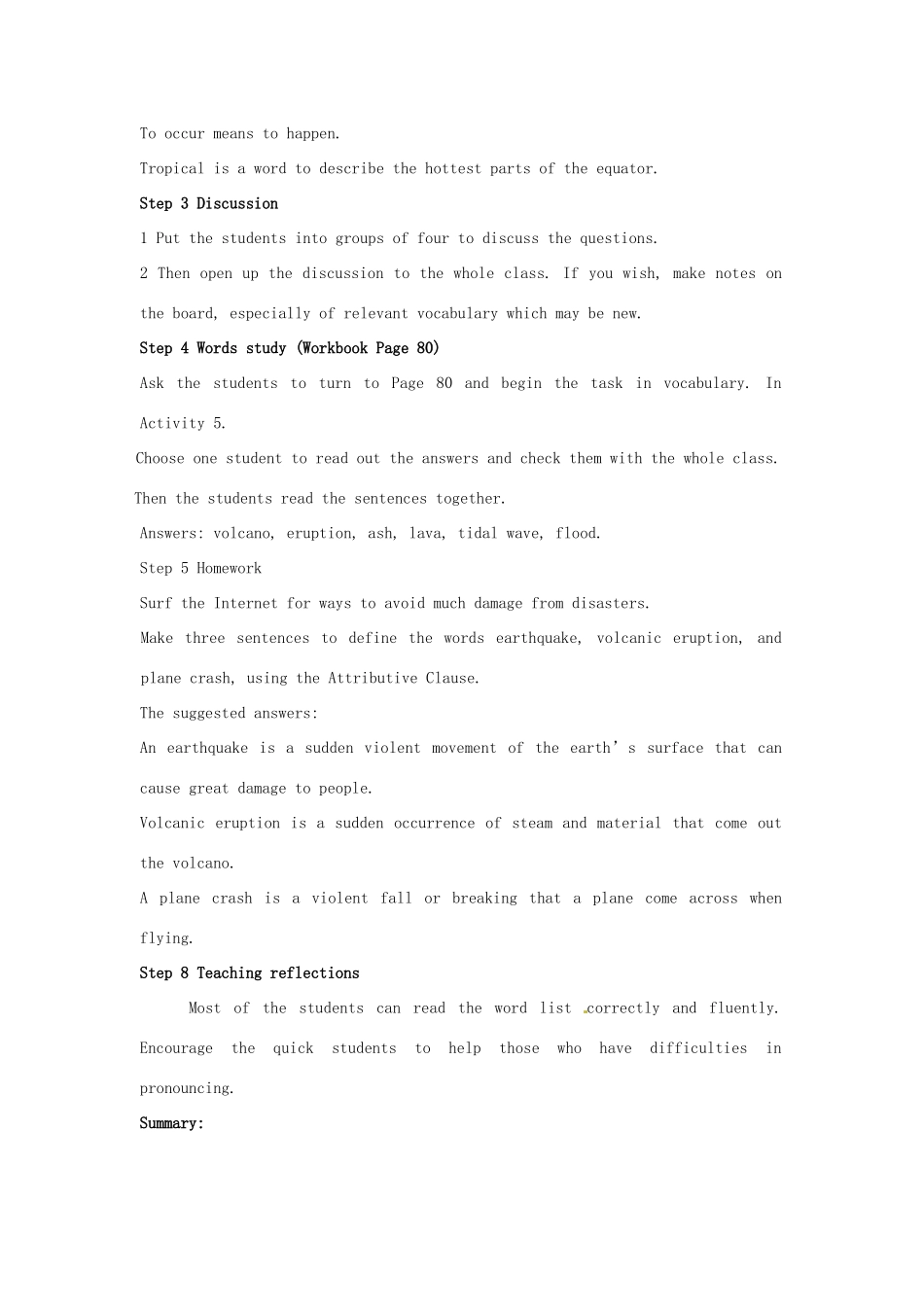 四川省宣汉县第二中学高中英语 Module 3 The Violence of Nature教案 新人教版必修3_第3页