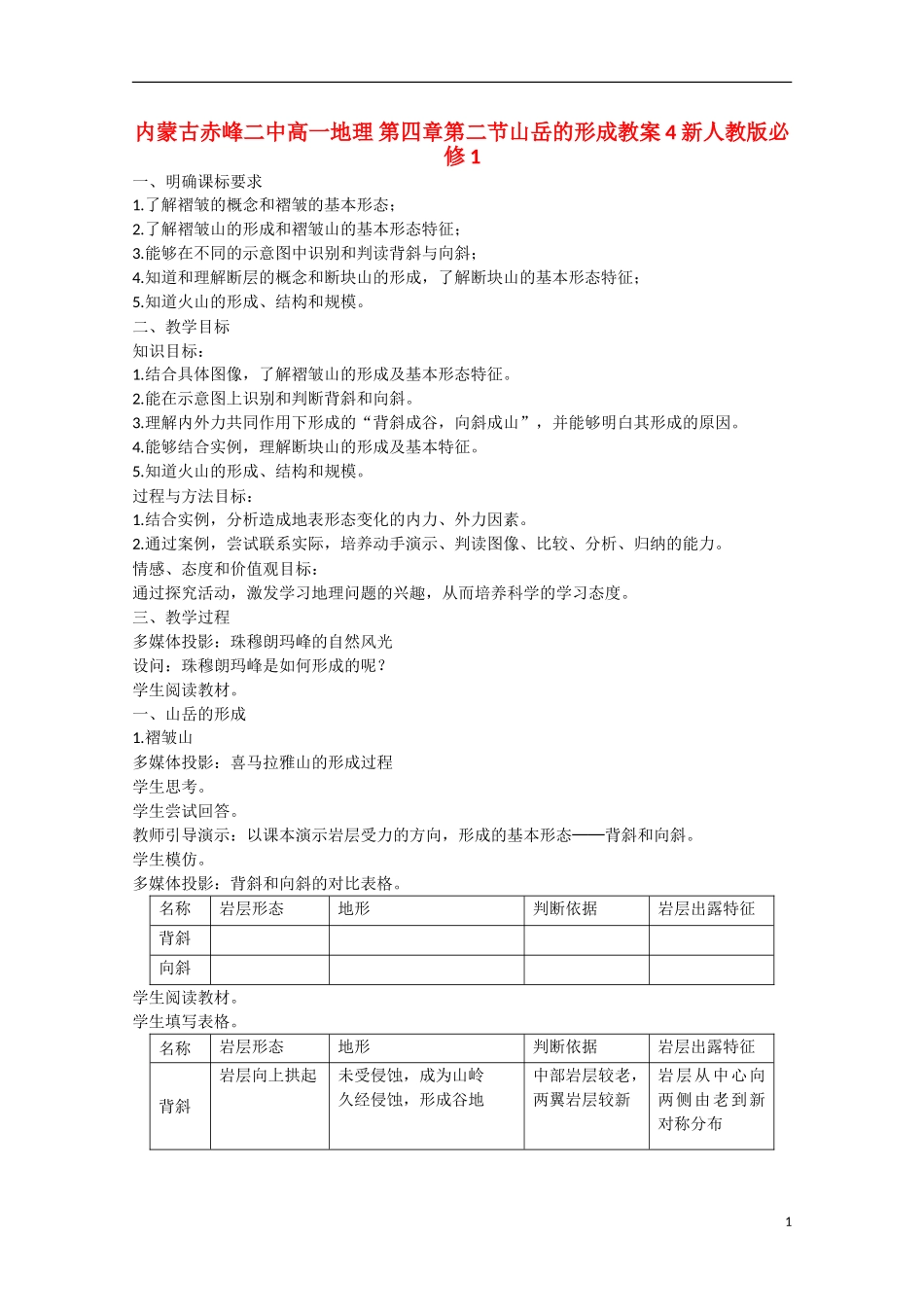 内蒙古赤峰二中高中地理 第四章第二节山岳的形成教案4 新人教版必修1_第1页