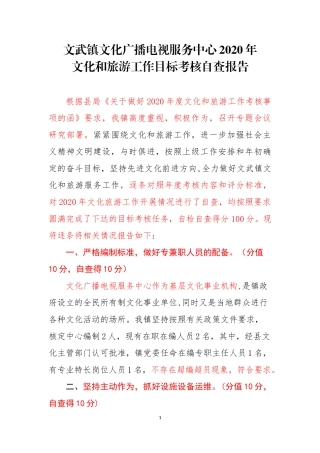 文武镇文化广播电视服务中心2020年目标考核自查报告