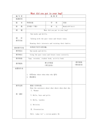 五年级英语下册 Module 10 Unit 1 What did you put in your bag教案 外研版（一起）-外研版小学五年级下册英语教案