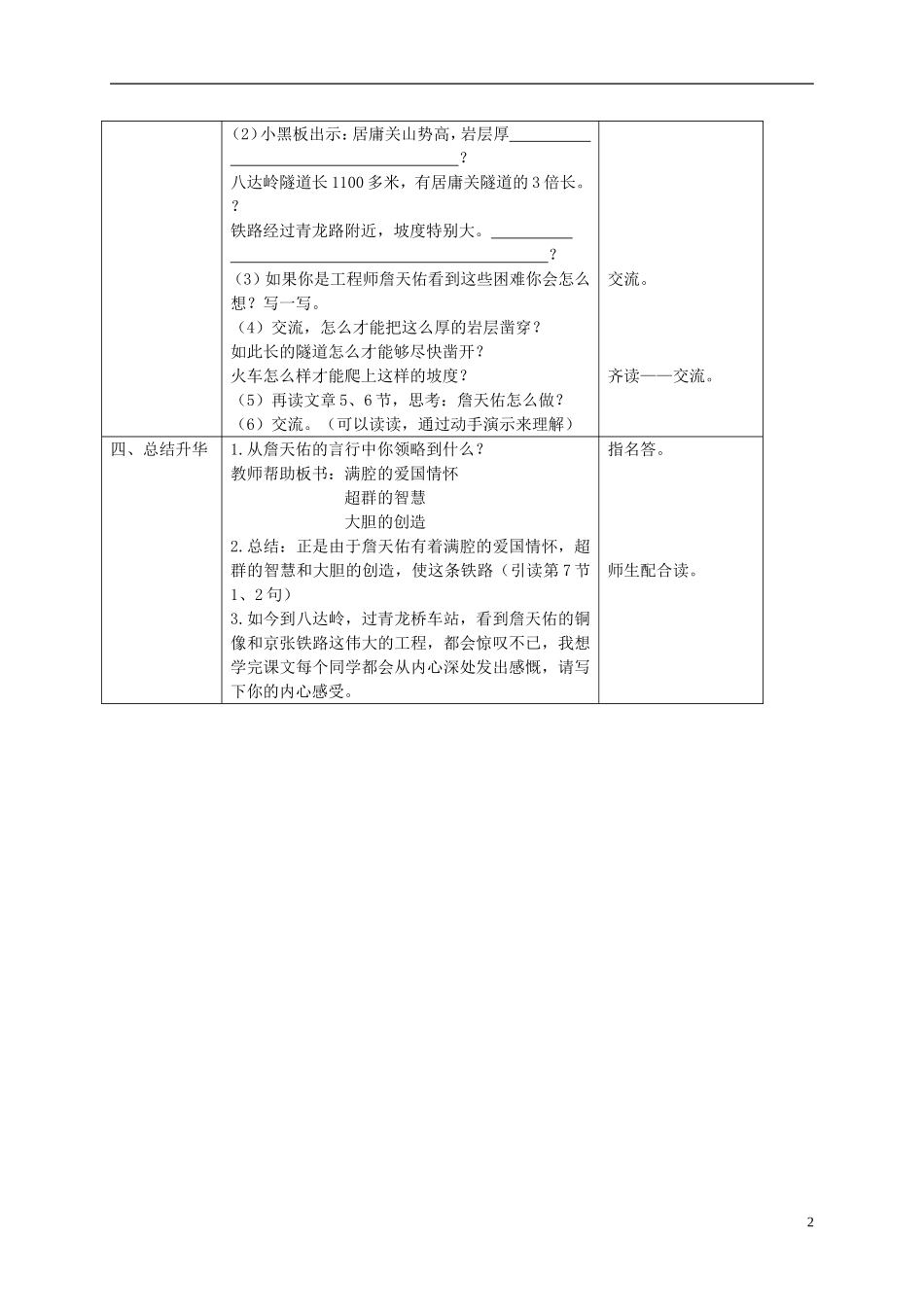 五年级语文下册 詹天佑 4教案 冀教版_第2页