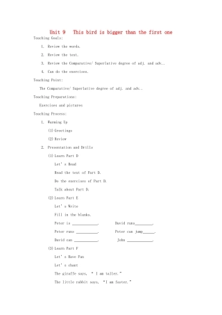 学年六年级英语上册 Unit 9 This bird is bigger than the first one教案 湘少版（三起）-湘少版小学六年级上册英语教案