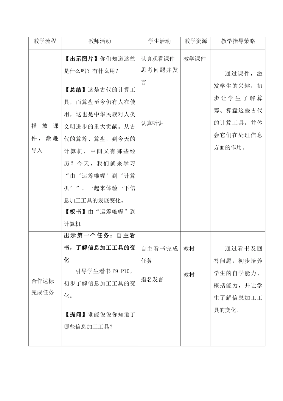五年级信息技术上册 第3课由“运筹帷幄”到“计算机”教案 北京版_第2页