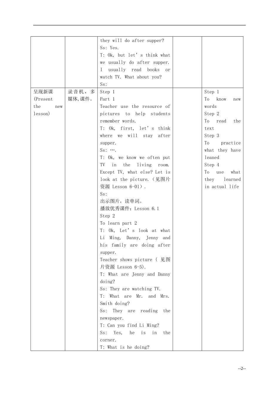 五年级英语下册 Unit 1 Lesson 6(1)教案 冀教版（一起）_第2页