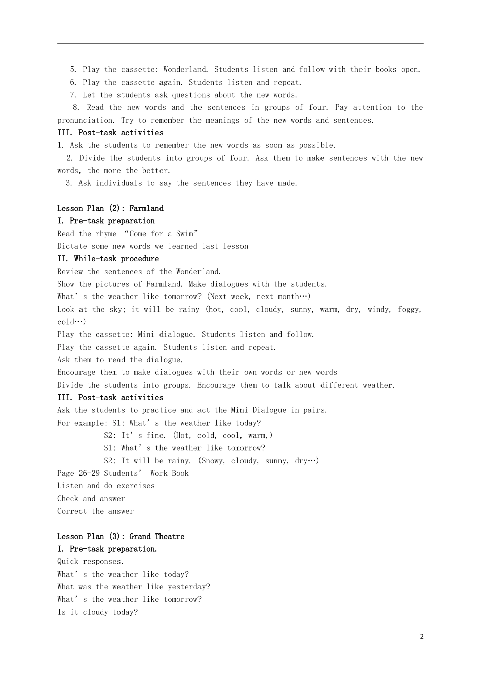 五年级英语下册 Unit Four What Makes the Weather教案 新世纪版_第2页