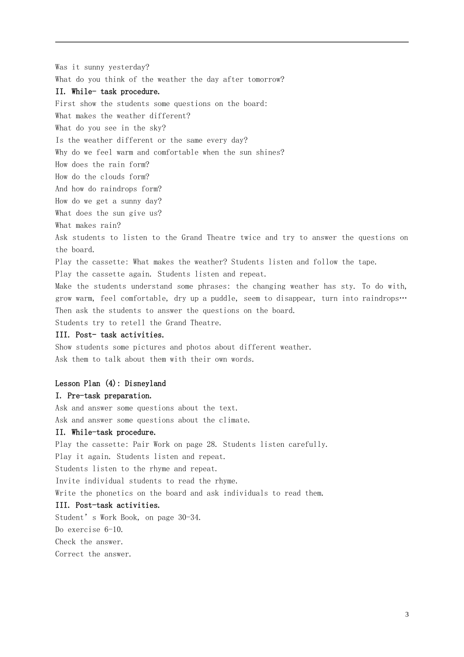 五年级英语下册 Unit Four What Makes the Weather教案 新世纪版_第3页