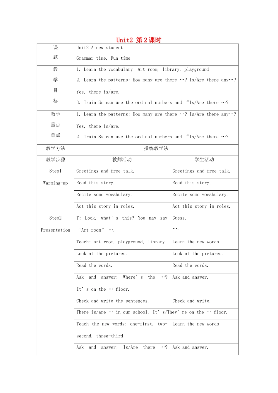 五年级英语上册 Unit 2 A new student（第2课时）教案 牛津译林版（三起）-牛津版小学五年级上册英语教案_第1页