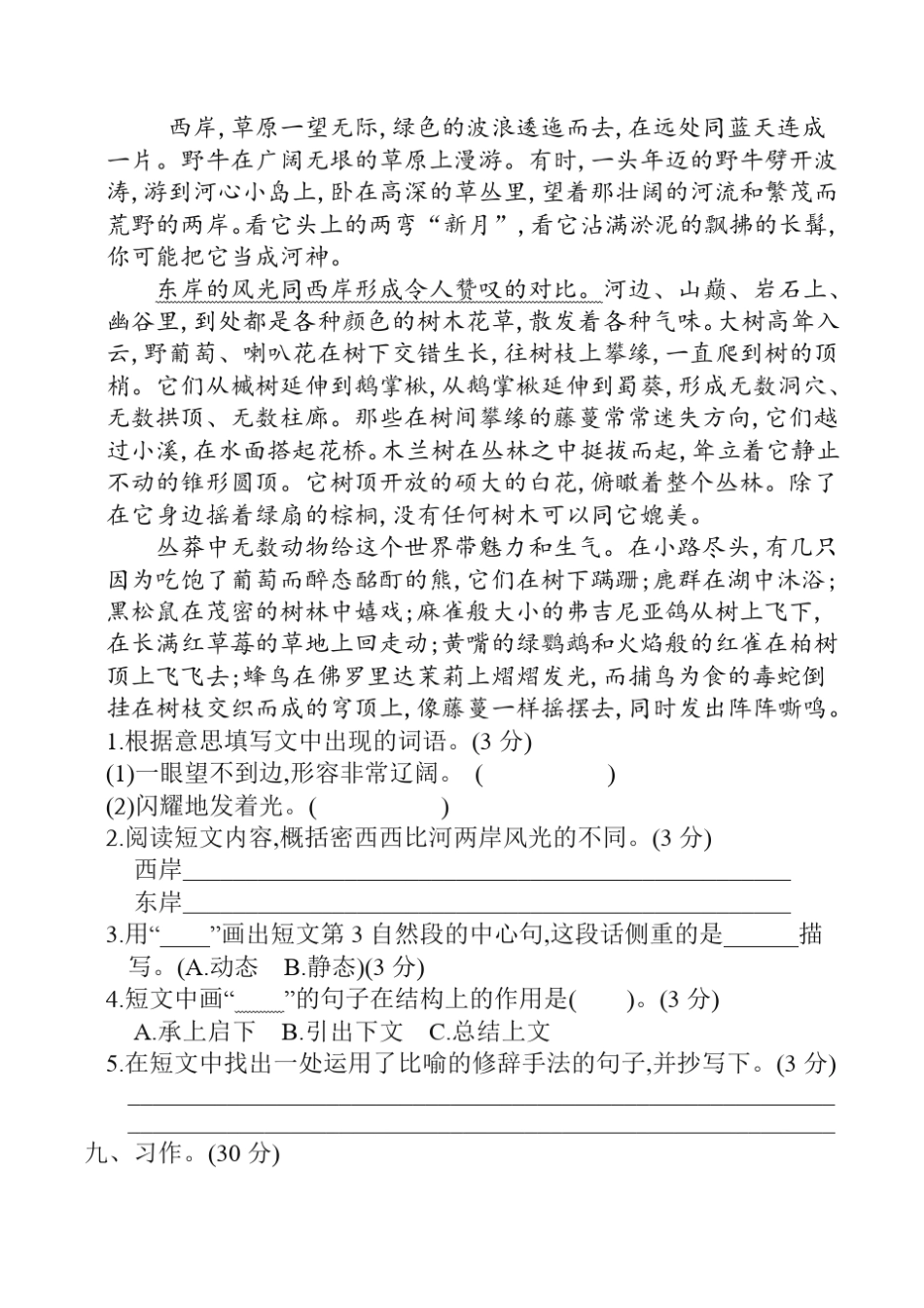 新统编版五年级语文下册第七单元单元试卷 (含答案) _第3页