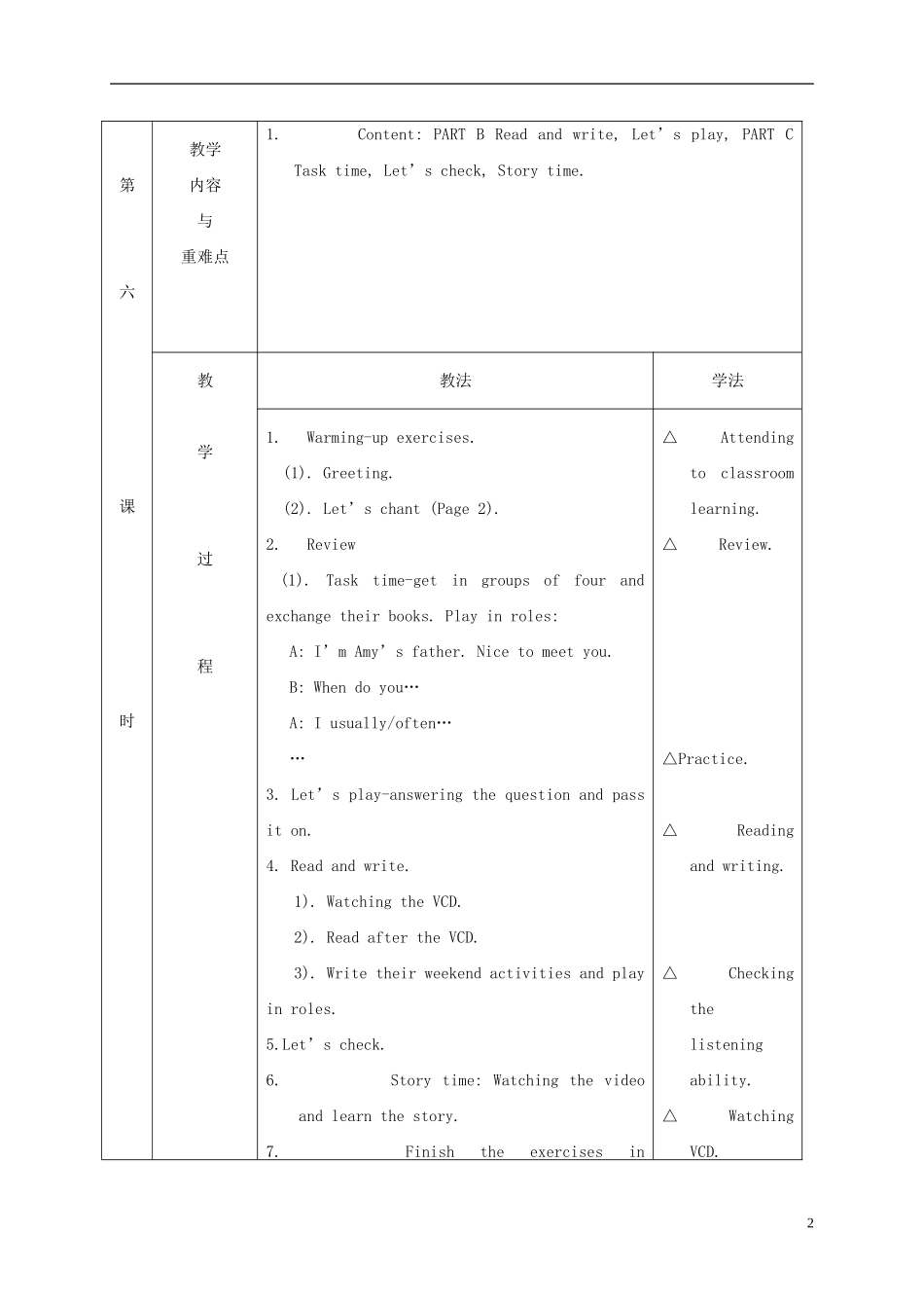 五年级英语下册 Unit1(6)教案 人教(PEP)_第2页