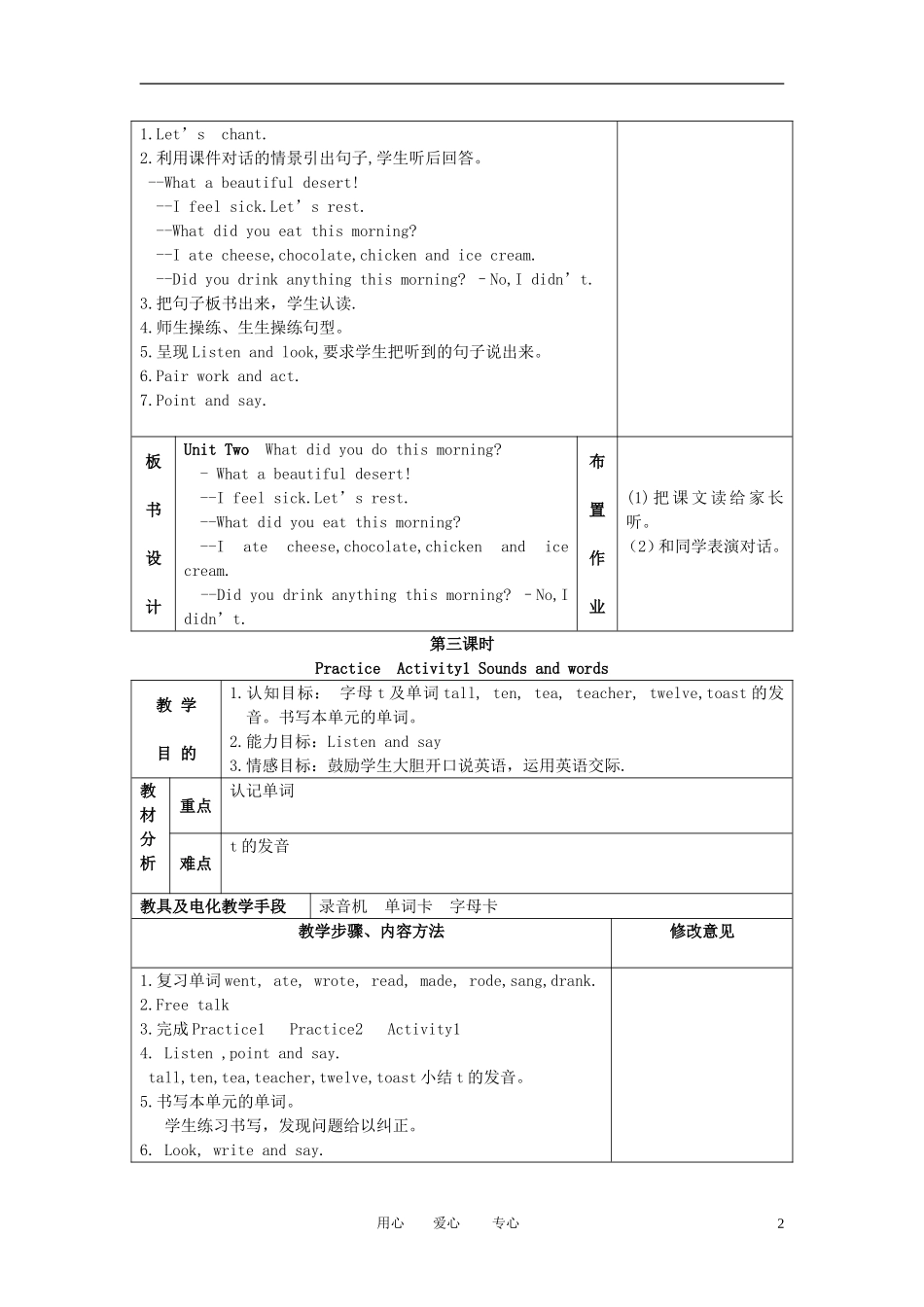 五年级英语下册 Unit 2(四)教案 广东版开心_第2页