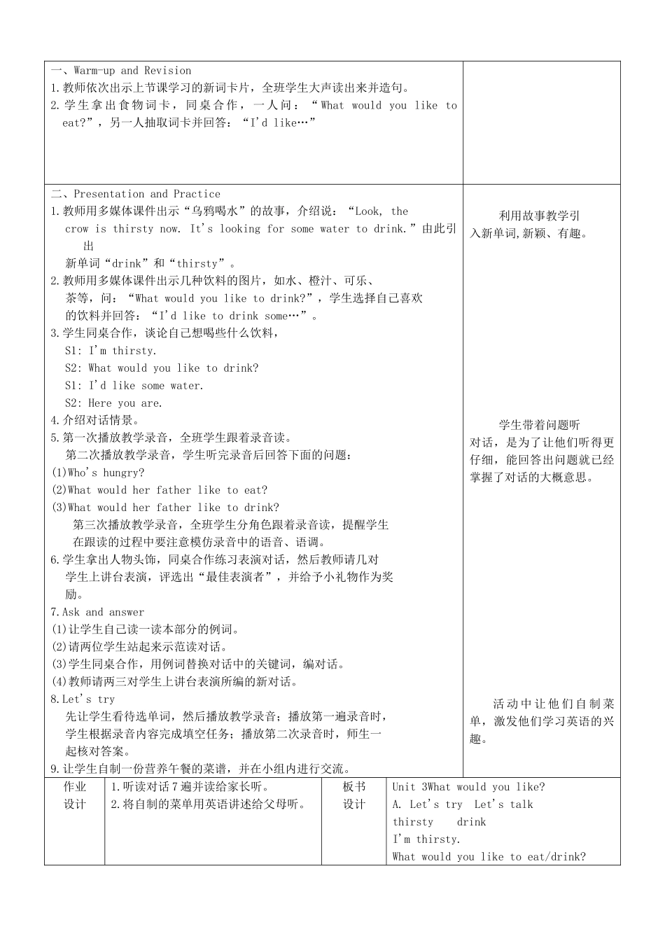 五年级英语上册 Unit 3 What would you like单元教案1 人教PEP版-人教PEP小学五年级上册英语教案_第3页