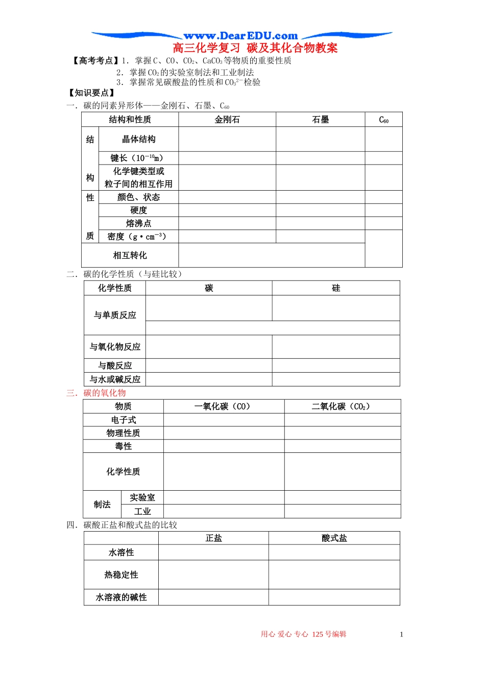 高三化学复习 碳及其化合物教案_第1页