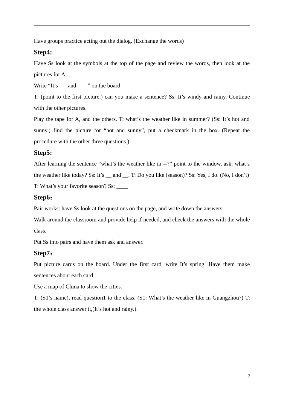 五年级英语上册 unit5(2)教案 广东版开心_第2页