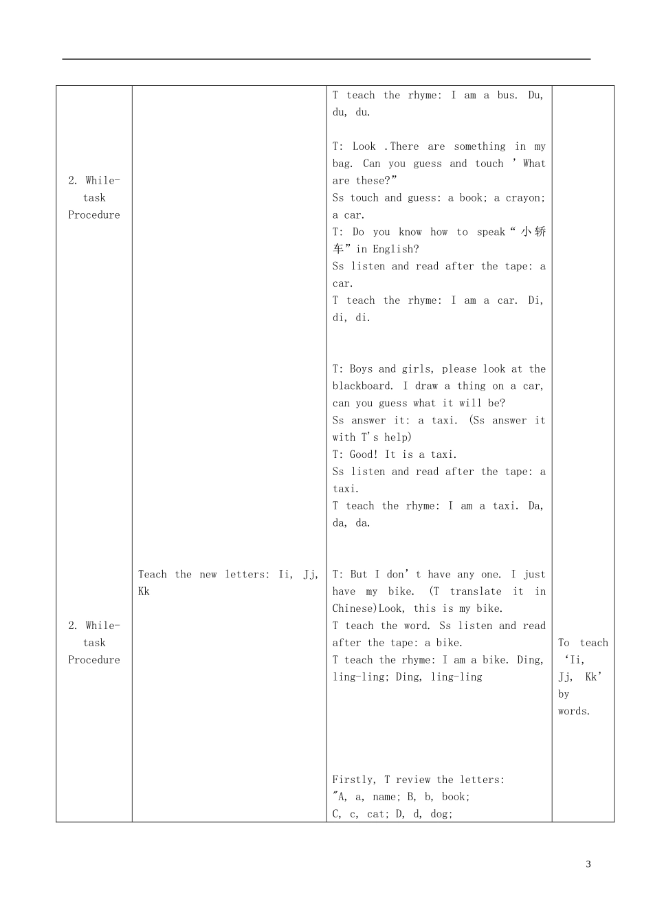 一年级英语下册 unit5 Lesson1教案 苏教牛津版_第3页