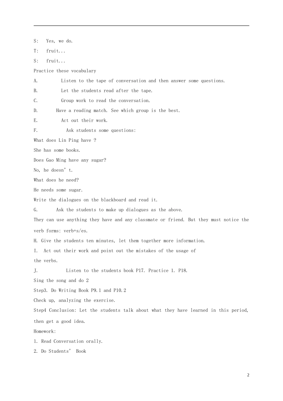 五年级英语上册 Unit 3(4)教案 广东版开心_第2页