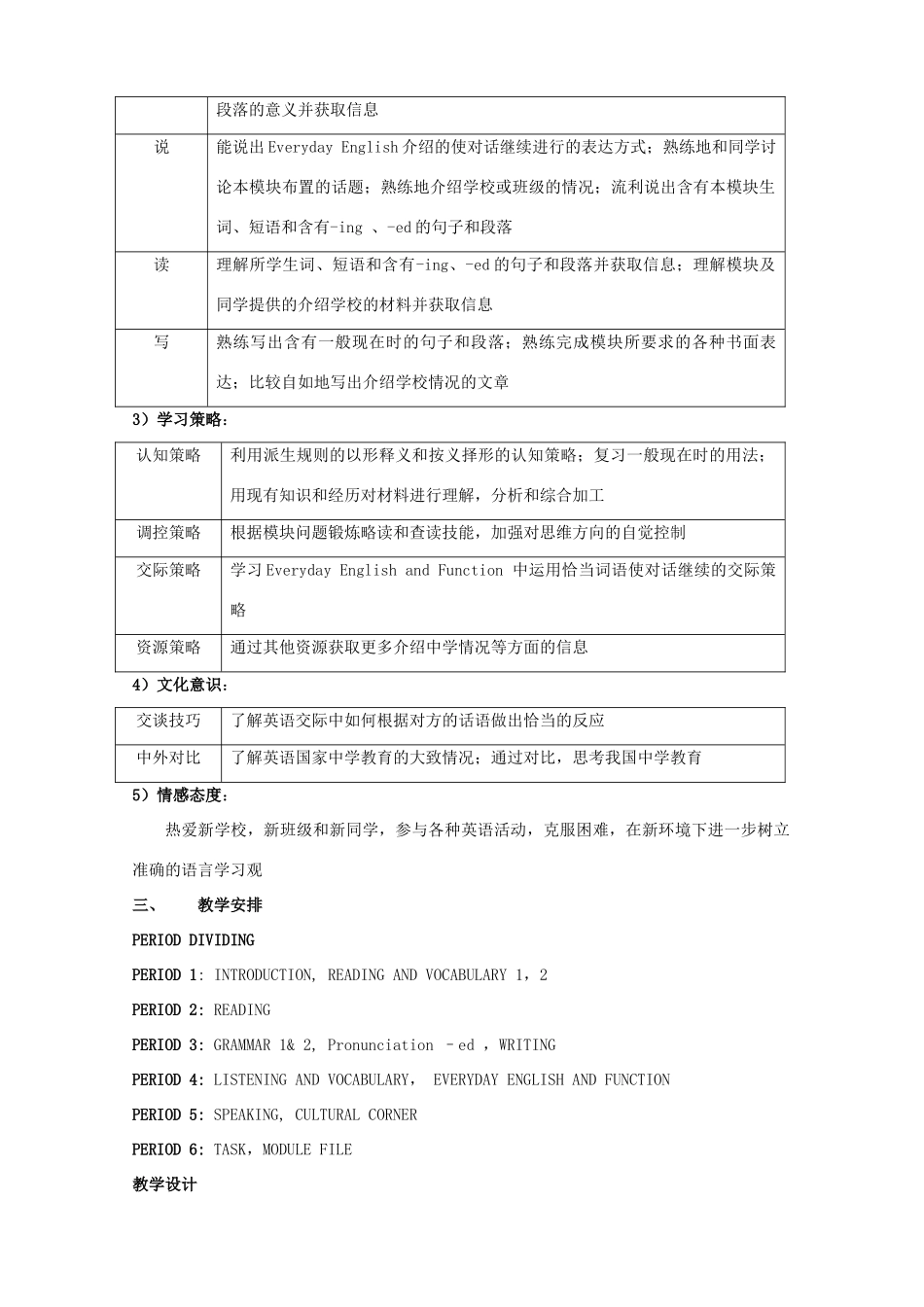山西省吕梁市石楼县石楼中学高一英语《Module 1 My First Day at Senior High》说课教案_第3页
