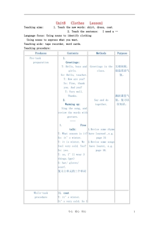 小学英语 2A Unit8 Clothes教案 牛津版