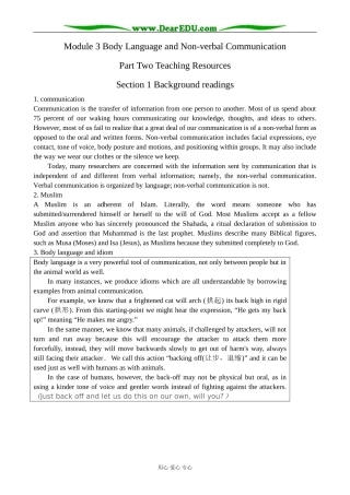 外研版英语必修4 Module3 Body Language and Non-verbal Communication--Background readings 