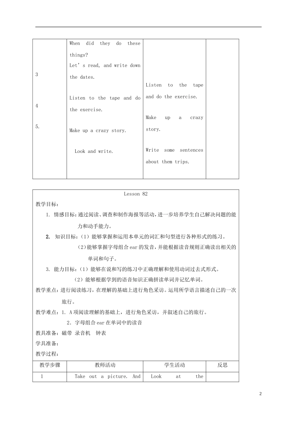 五年级英语下册 unit14 Lesson81-82教案 人教新起点_第2页