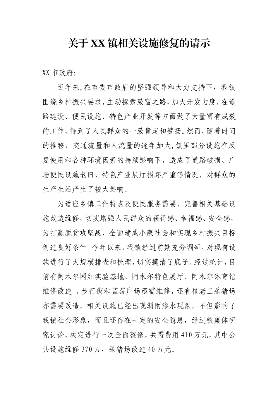 镇政府基础设施维修改造请示_第1页