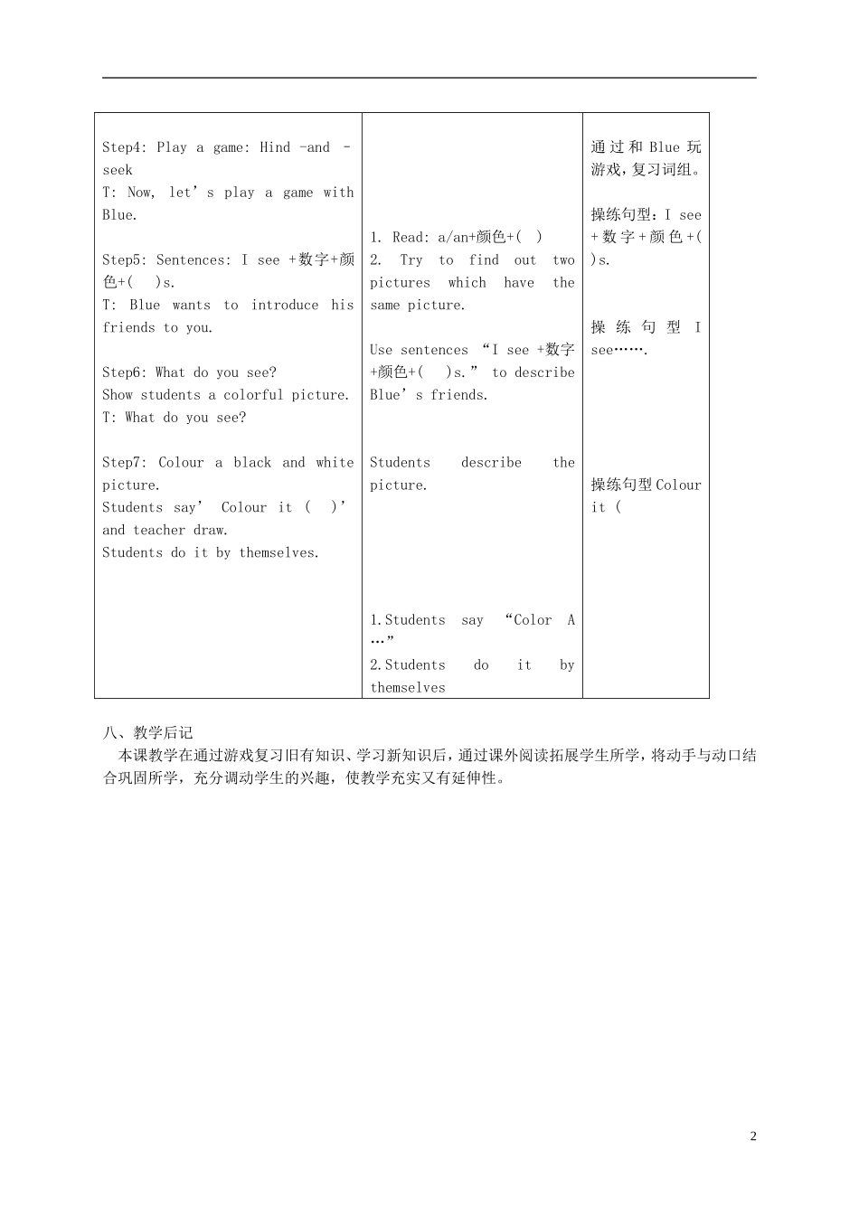 一年级英语下册 Unit 3(1)教案 沪教牛津版_第2页