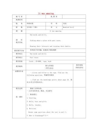 五年级英语下册 Module 6 Unit 2 It was amazing教学设计 外研版（一起）-外研版小学五年级下册英语教案
