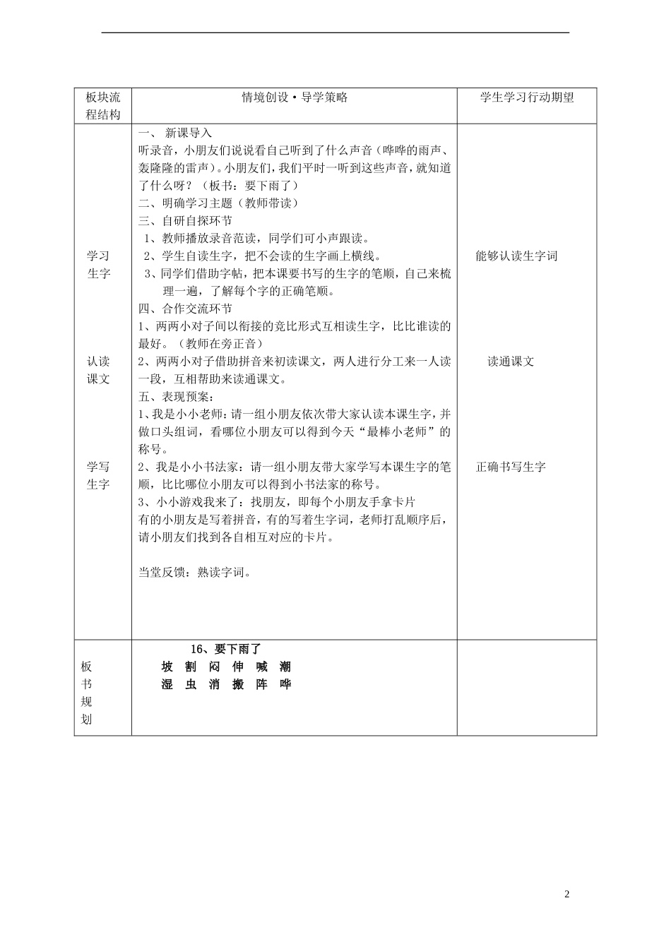 一年级语文下册 16 要下雨了（一）课案 人教新课标版_第2页