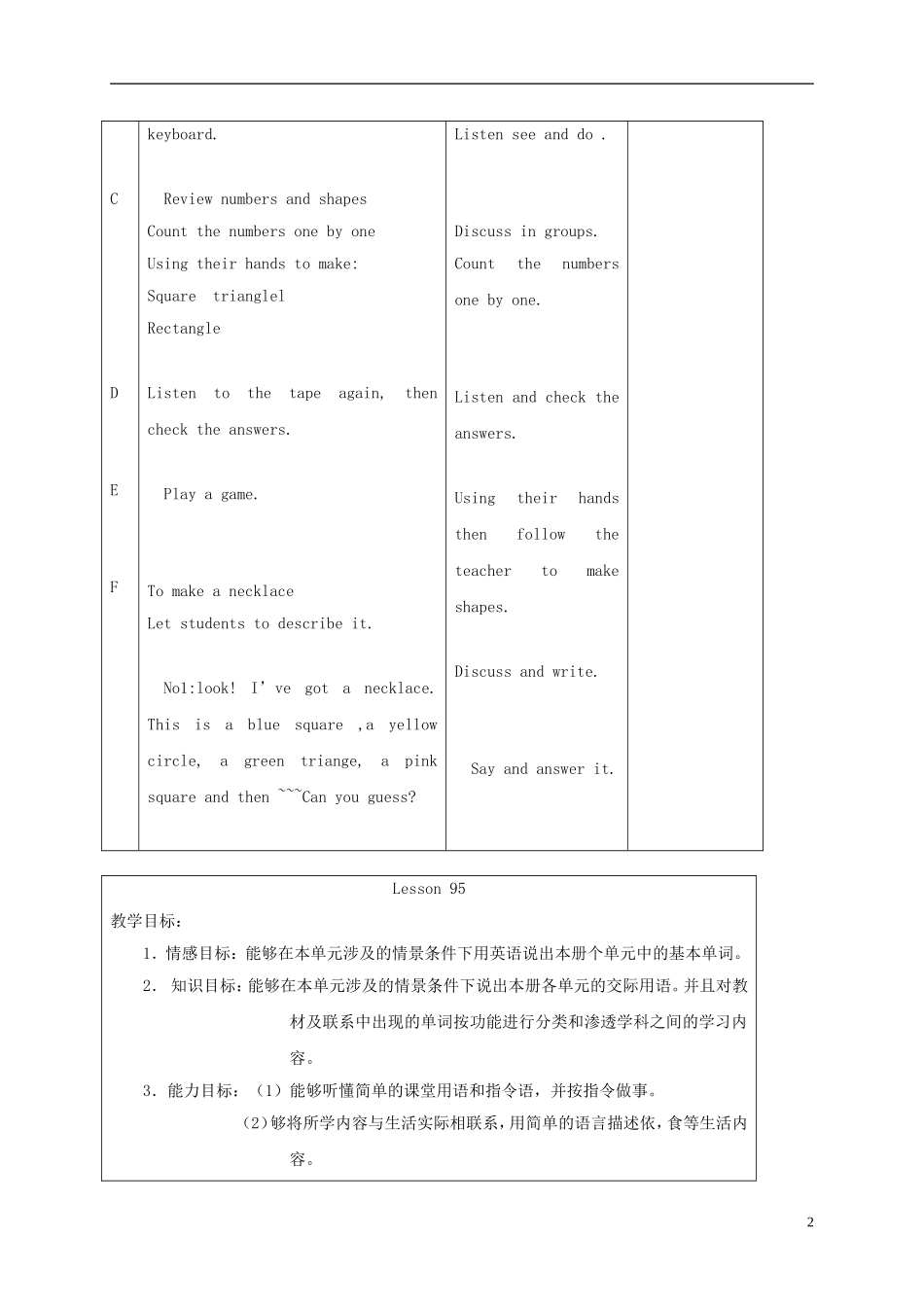 一年级英语下册 Unit 16 Lesson 94-96教案 人教新起点_第2页