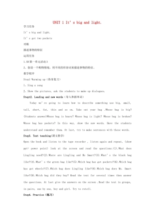 五年级英语下册 Module 5 Unit 1 It’s big and light教案 外研版（三起）-外研版小学五年级下册英语教案