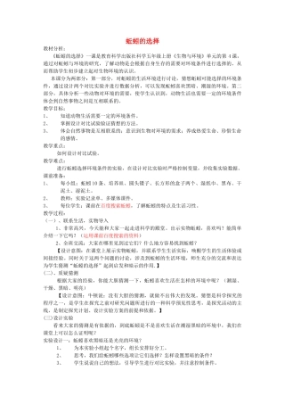 五年级科学上册《蚯蚓的选择》教案 教科版