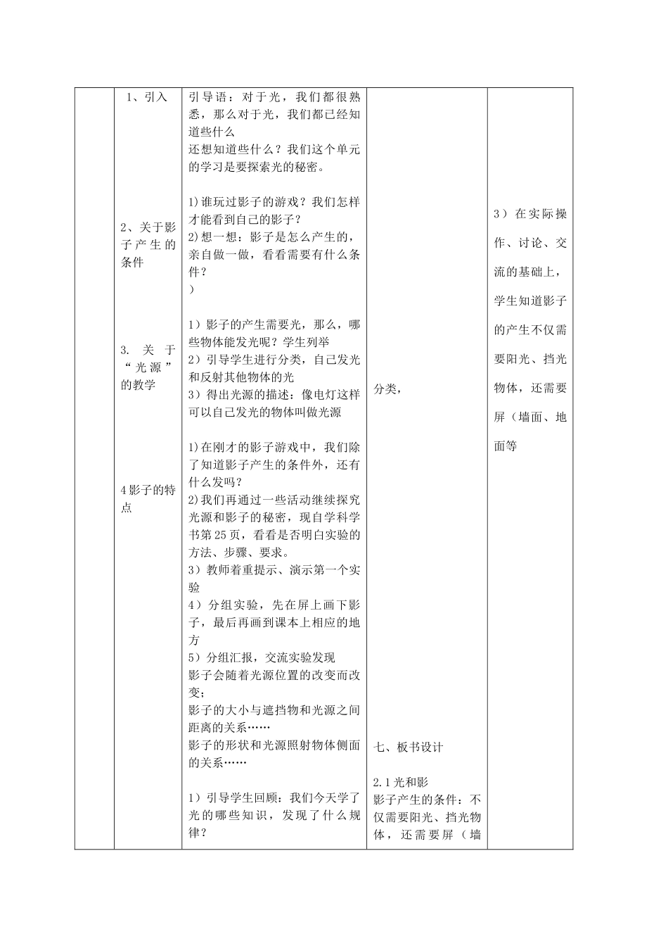 五年级科学上册《光和影》表格式教案 教科版_第2页