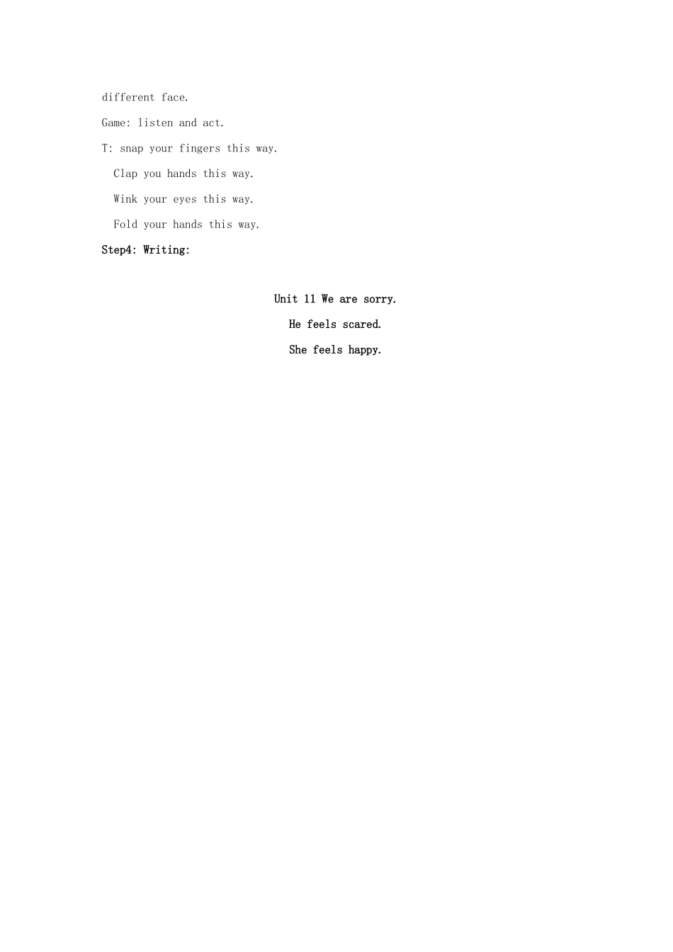 五年级英语上册 Unit 11 We are sorry教案1 湘少版-湘少版小学五年级上册英语教案_第2页