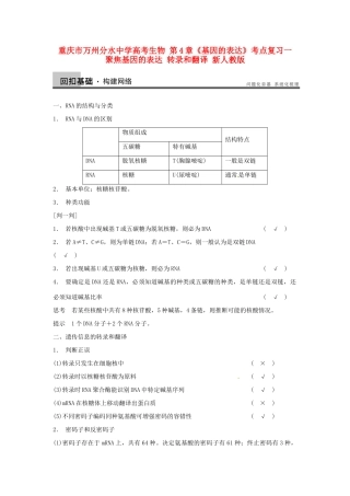 重庆市万州分水中学高考生物 第4章《基因的表达》考点复习一 聚焦基因的表达 转录和翻译 新人教版必修2