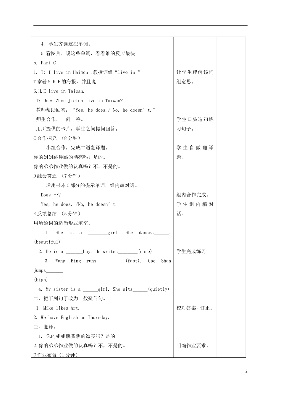 五年级英语下册 Unit 4(9)教案 苏教牛津版_第2页