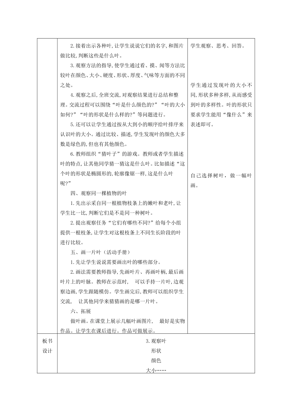 一年级科学上册 第1单元 植物 3《观察叶》教案1 教科版-教科版小学一年级上册自然科学教案_第2页