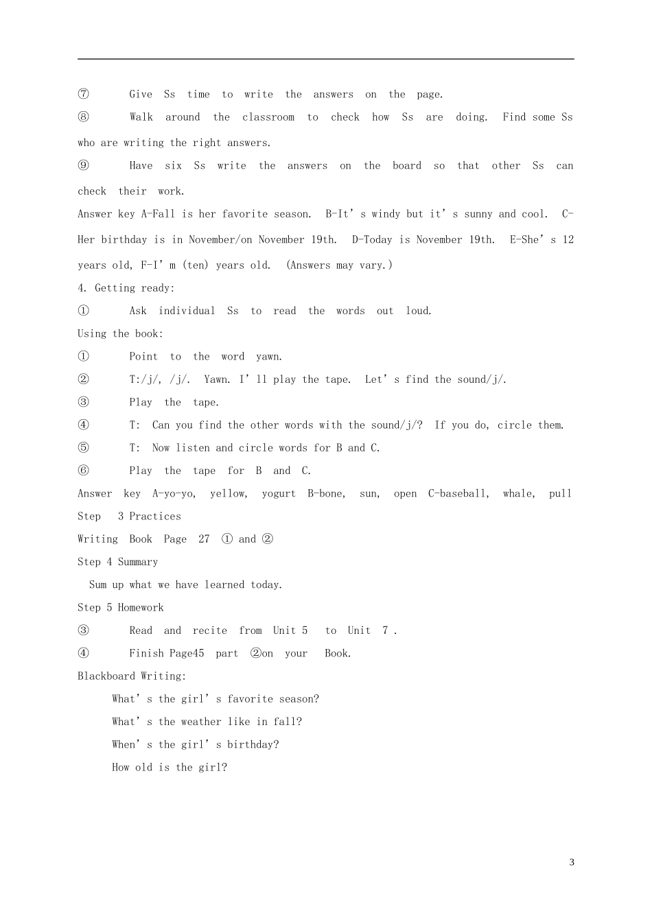 五年级英语上册 Unit 8(3)教案 广东版开心_第3页