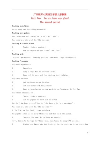 五年级英语上册 Unit 2(5)教案 广东版开心