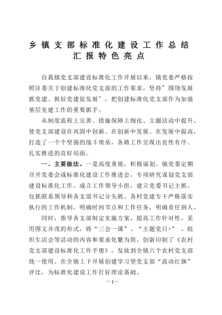 乡镇支部标准化建设工作总结汇报特色亮点