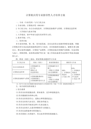中等职业教育计算机应用专业指导性人才培养方案 