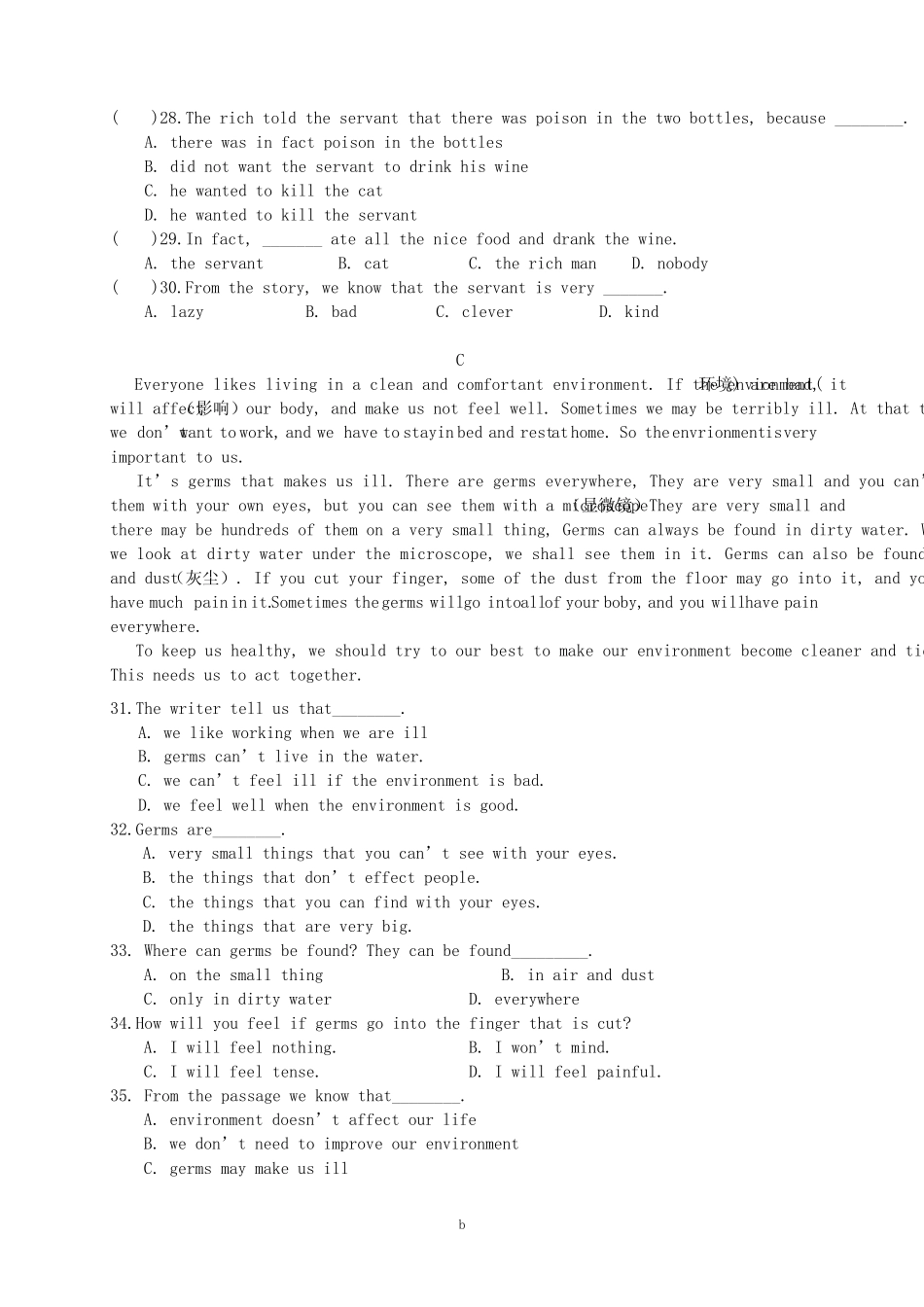 八年级完形填空及阅读理解30篇(附答案解析) _第2页