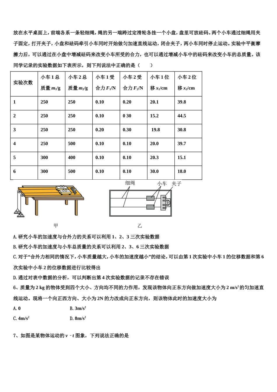 2022年安徽省巢湖第一中学高一物理第一学期期末质量检测试题含解析_第2页