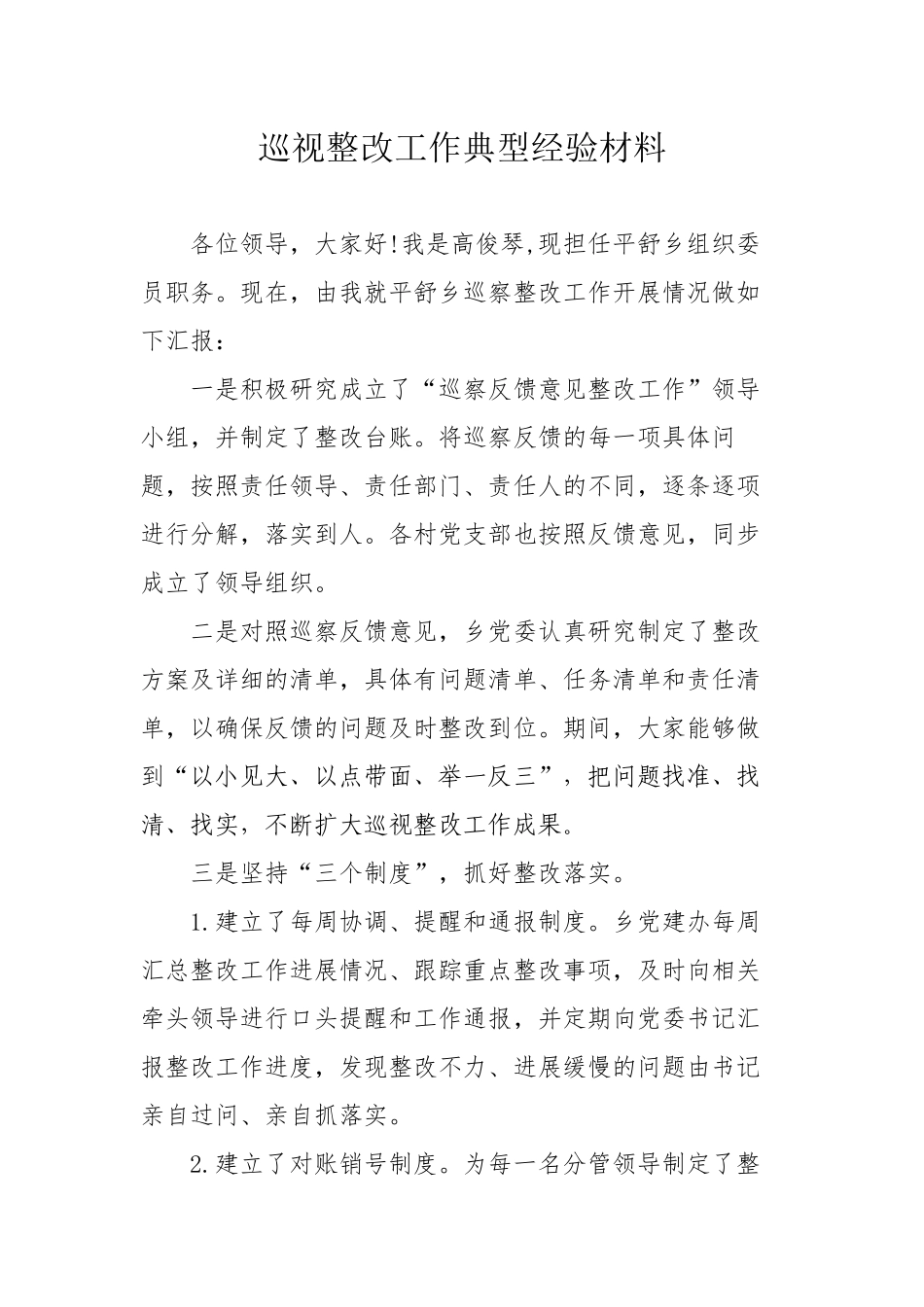 巡视整改工作典型经验材料_第1页