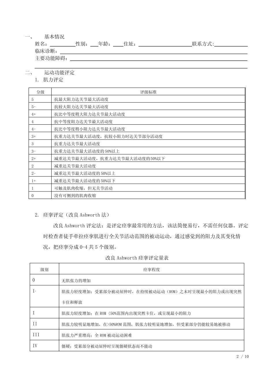 偏瘫运动功能评定表 _第2页