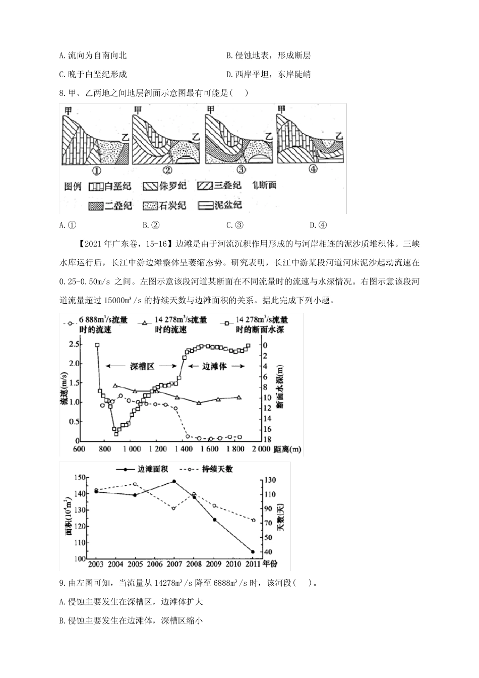整理版地表形态的塑造—2021年高考地理真题模拟试题 _第3页