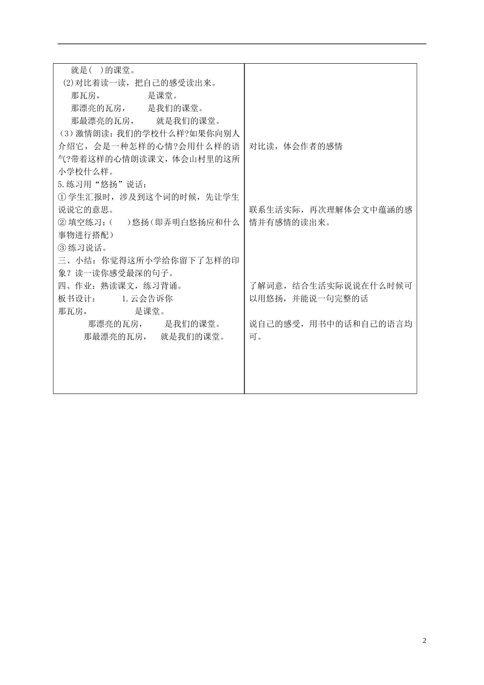 二年级语文下册 云会告诉你教案 北京版_第2页